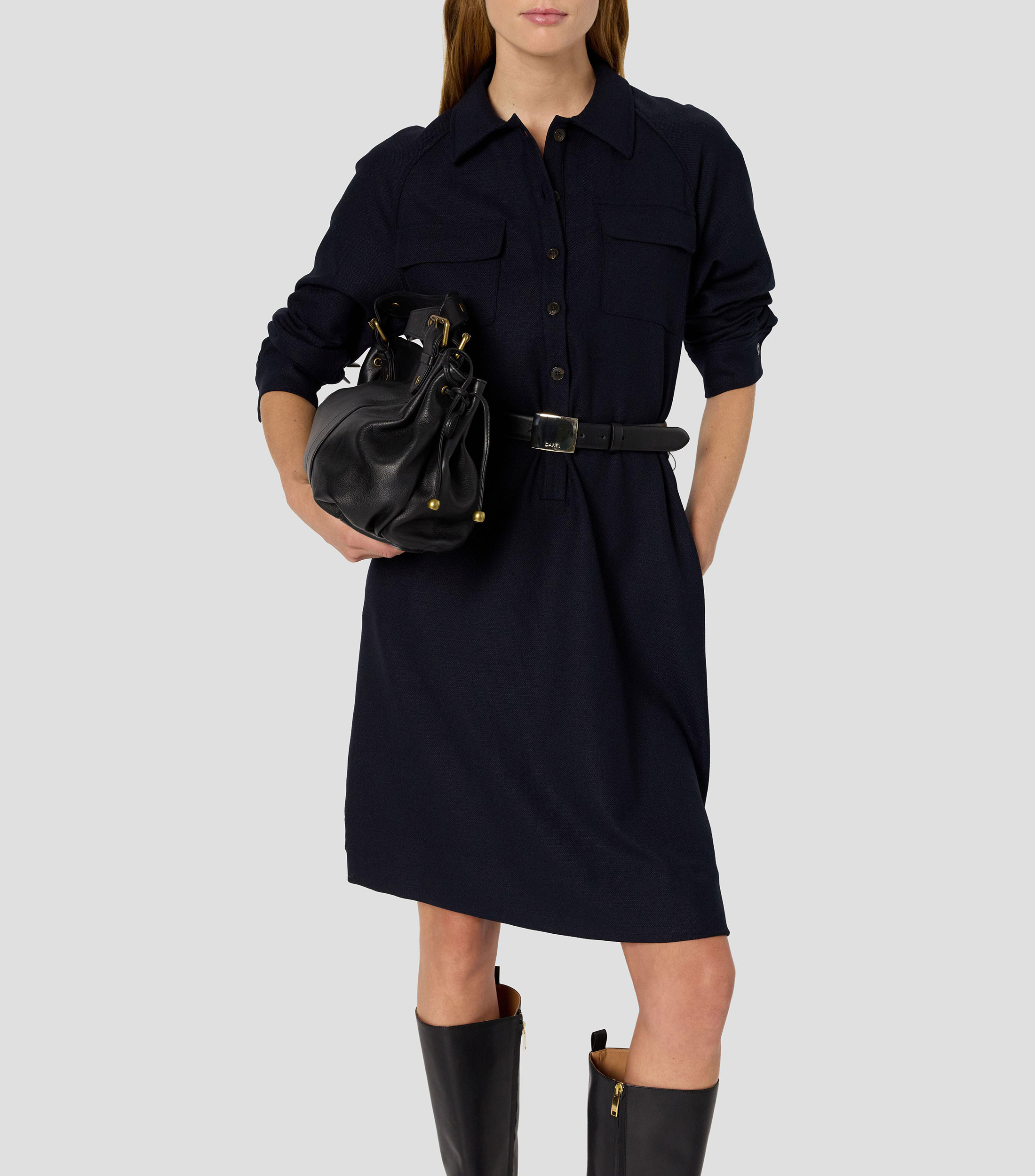 Vestido midi de manga larga liso Mujer